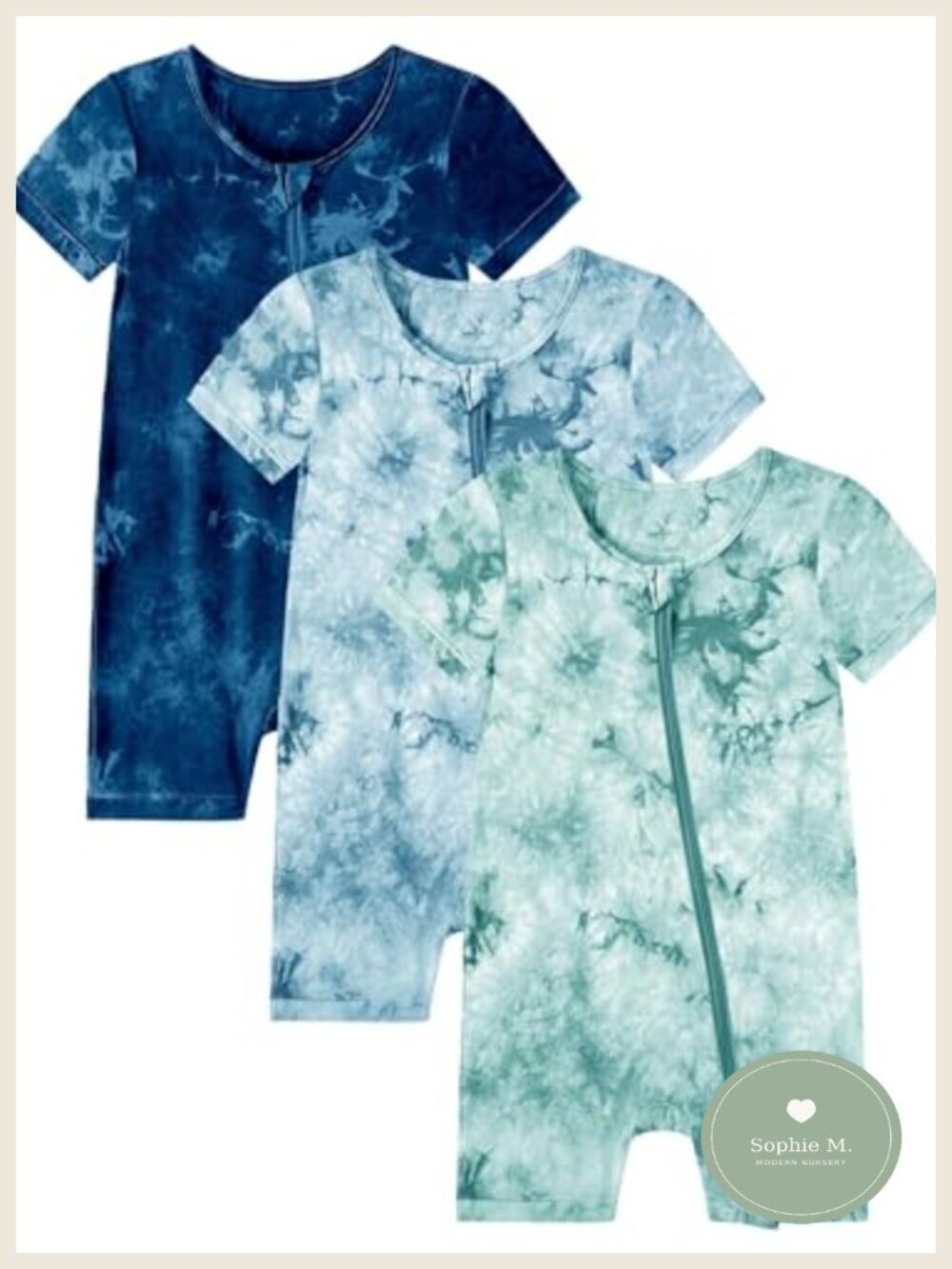Baby Bamboo Viscose Tie Dye Rompers 3pc Pjs | Premium Soft Shorties Sleep And
